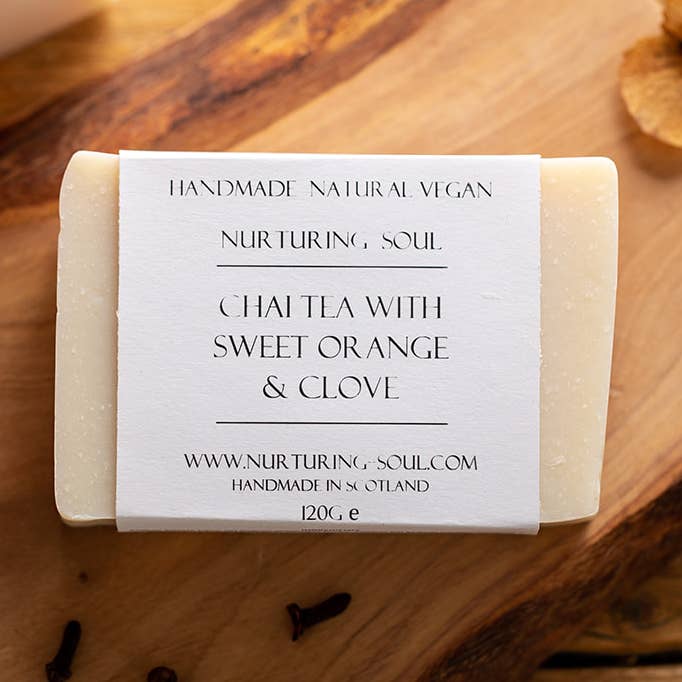 Chai tea with sweet orange & clove natural vegan soap for wholesale by Nurturing Soul