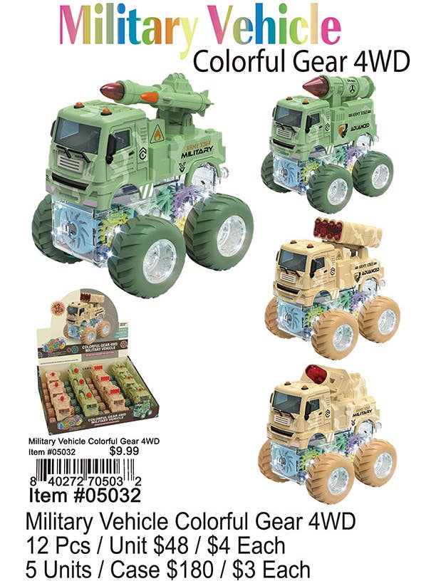 Military Vehicle Colorful Gear 4WD for wholesale by Puka Creations