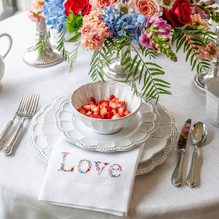 Arte Italica & Crown Linen Designs - Wholesale Salad Plate - Bella Bianca Beaded Salad/Dessert Plate5