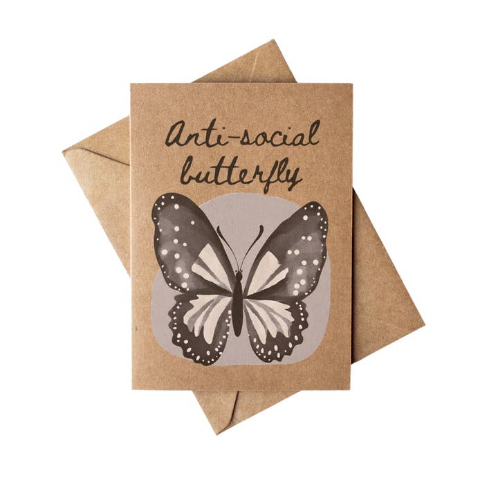 Anti-Social Butterfly Sarcastic Introvert Friend Card for wholesale by Cryptic Paper Co.