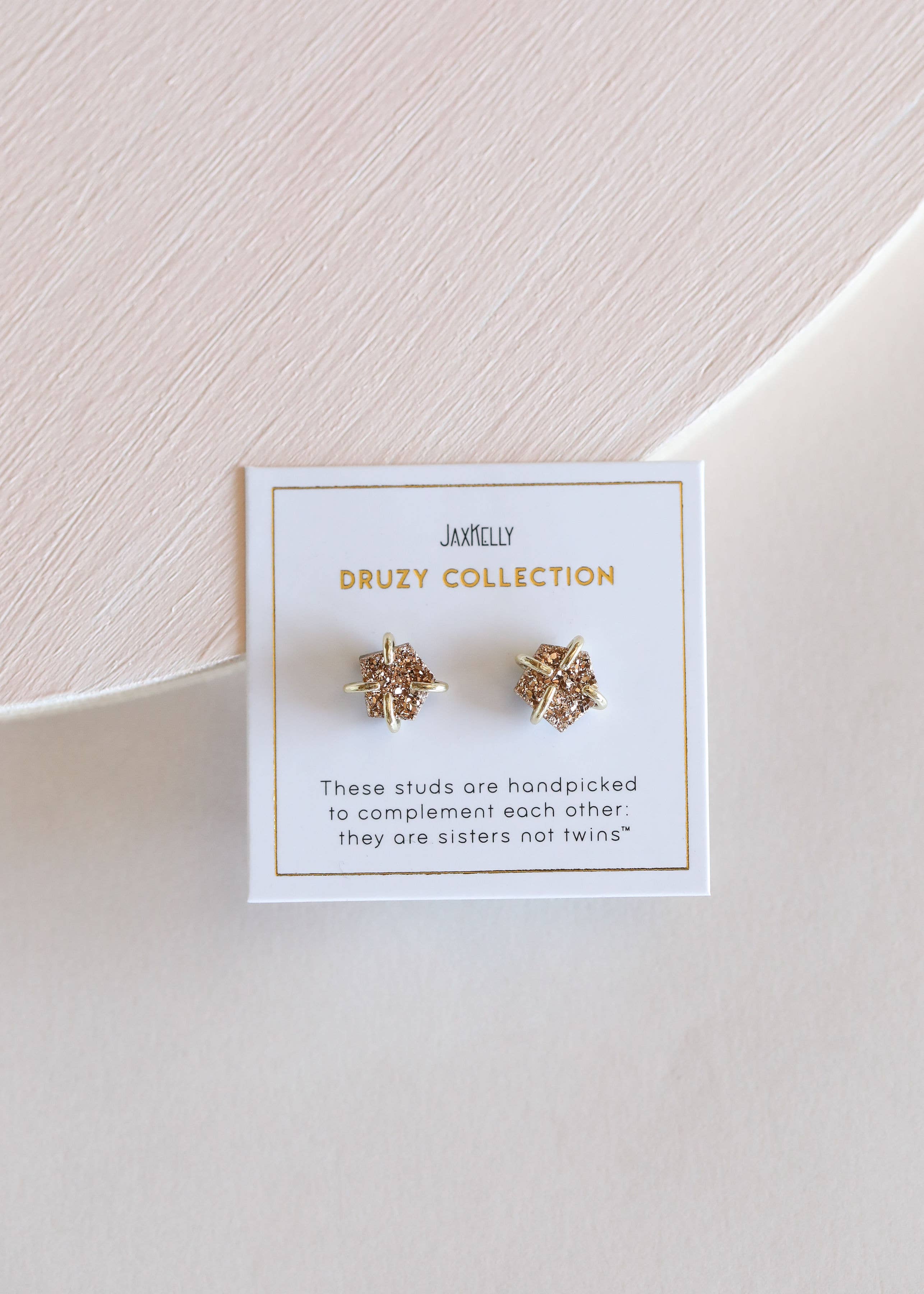 JaxKelly - Wholesale Stud/Post Earrings - Druzy Prong - Rose Gold - Gold Earrings3