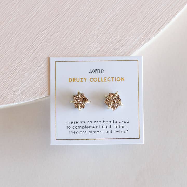 JaxKelly - Wholesale Stud/Post Earrings - Druzy Prong - Rose Gold - Gold Earrings4