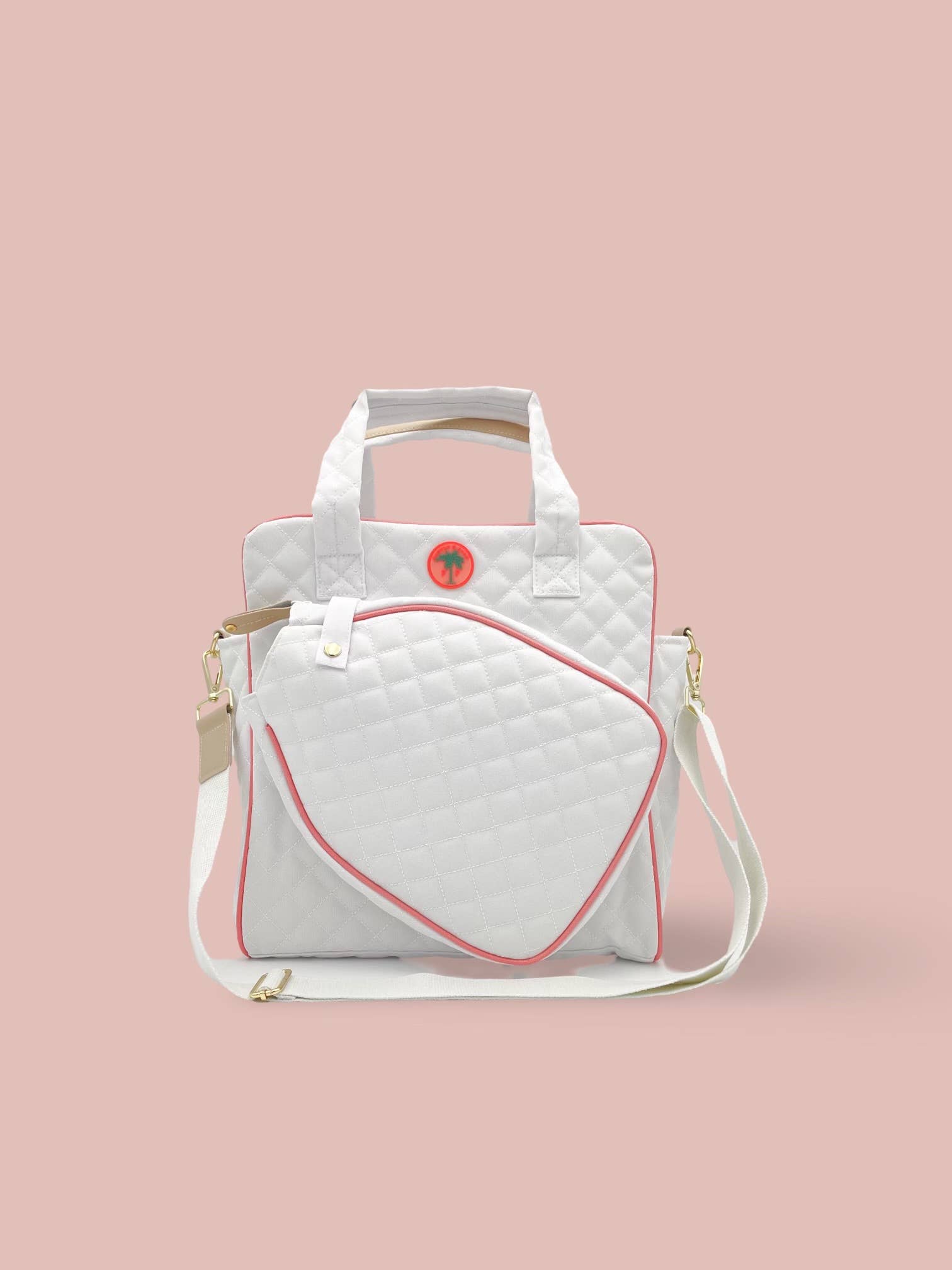 Paddle & Palm Pickleball - Wholesale Sporttas - Uniseks - Pickleball-draagtas van echt leer met accenten in perzikkleurige afwerking3