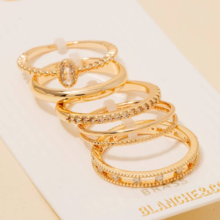 5Pc Mixed Cz Pave Band Rings Set for wholesale by Anarchy Street