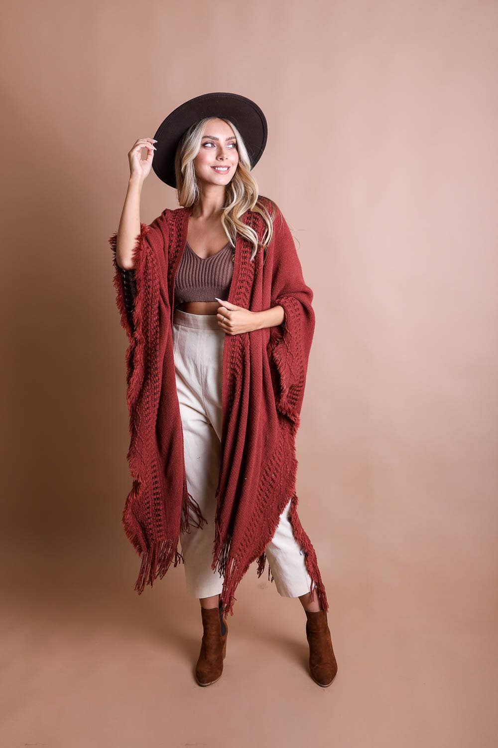 Leto Accessories - Vendita all'ingrosso Kimono - Donna - Ruana Bohemien con Bordo Sfilacciato Aperto - Preferito dai Fan11