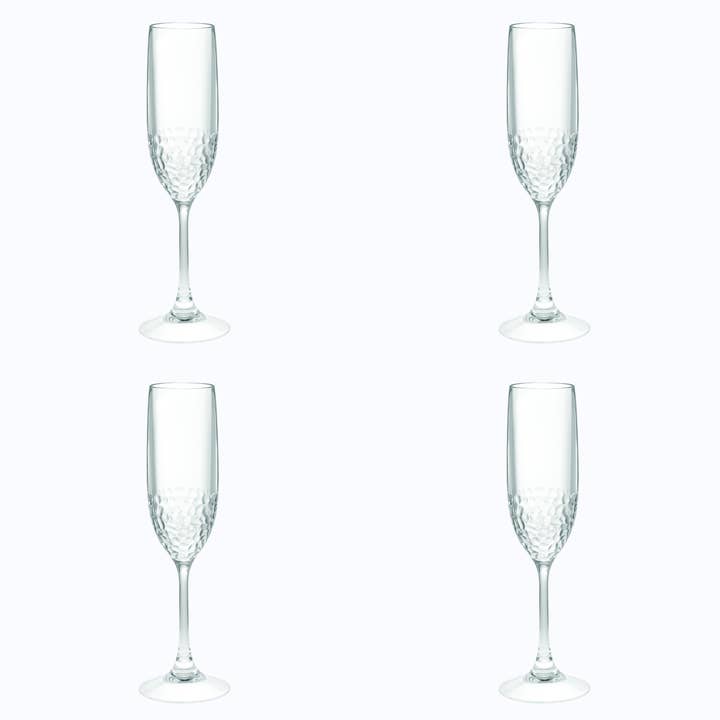 HomeRoots - Wholesale Champagne flute - Set of Four Clear Dimpled Tritan Plastic Stemmed Flutes2