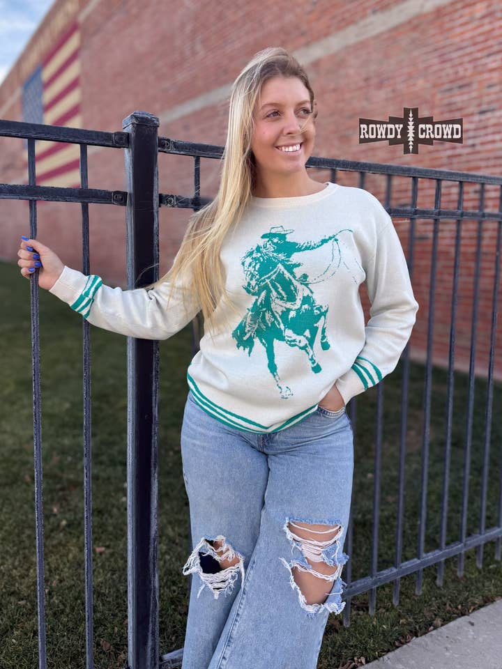 Pull TEAL Wild & Western pour la vente par Rowdy Crowd Clothing