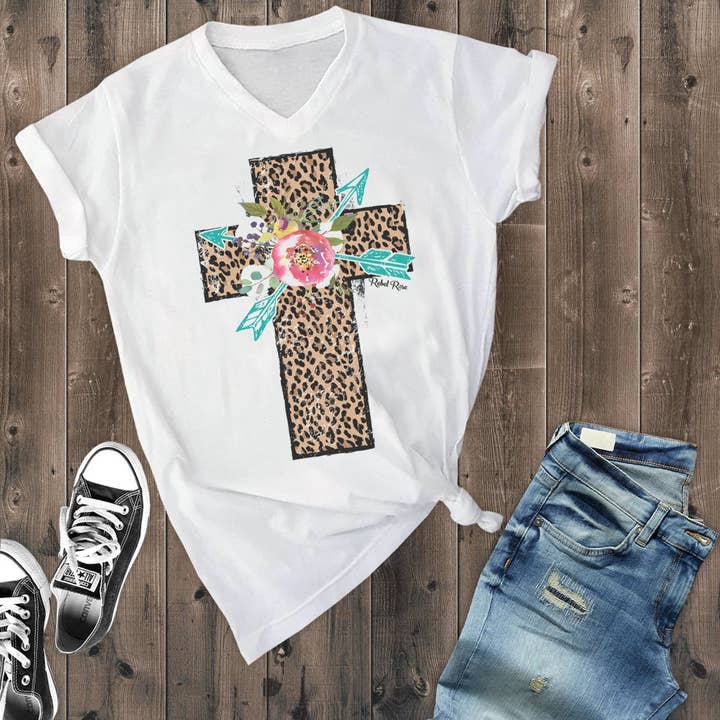 Leopard Floral Cross White for wholesale by Rebel Rose
