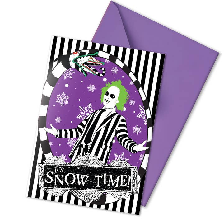 It's Snow Time Beetlejuice Weihnachtskarte, gestreift für den Großhandel von The Misfit Paper Co.