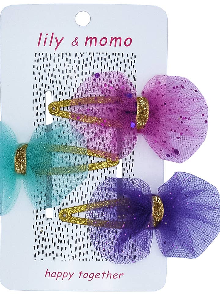 Tulle Bow Trio haarspeldjes - Plum Fairy voor wholesale door Lily and Momo