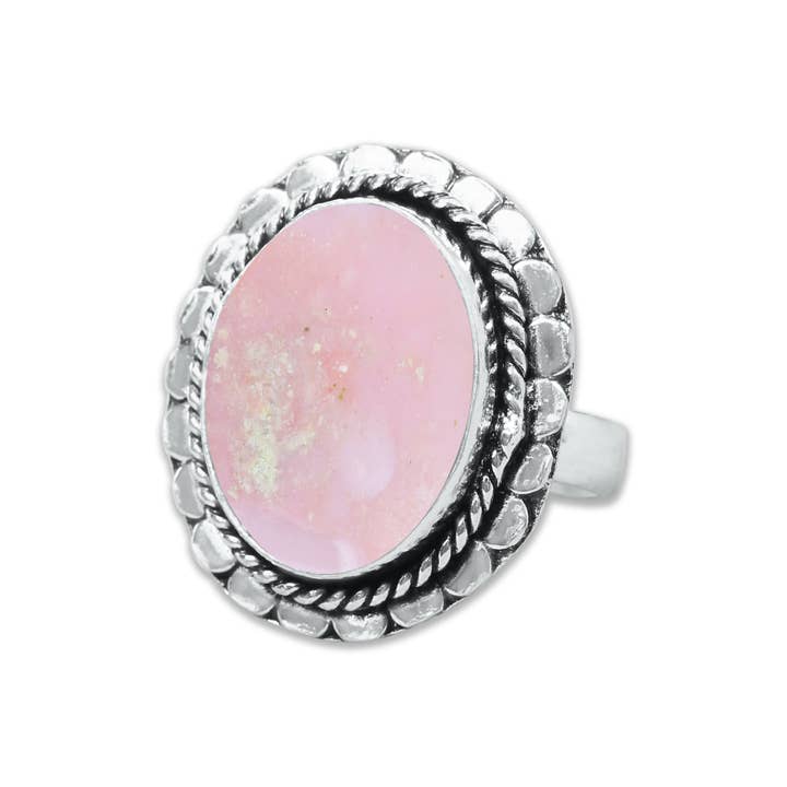 Handmade Jewels - Wholesale Cocktail/Statement Ring - Pink Opal Rings – Handmade, Silver-Plated, Assorted Boho Designs (US Sizes 6–10, Made to Order)2