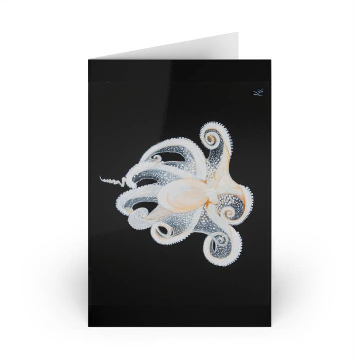 White Octopus Portrait, Note Cards (1 or 10-pcs) for wholesale by Kimberly Ratliff Art