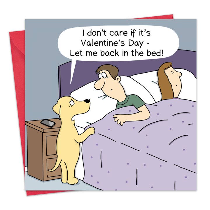 Funny Valentine's Day Card - Let me back in the Bed Dog for wholesale by Twizler Ltd