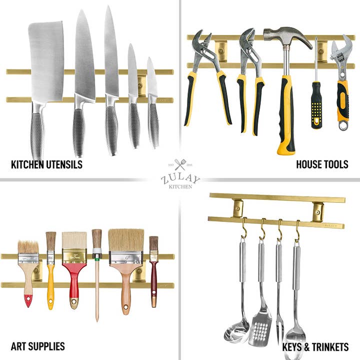 Zulay Kitchen – wholesale Knife storage – Stainless Steel Knife Magnetic Strip With Hanging Hooks20