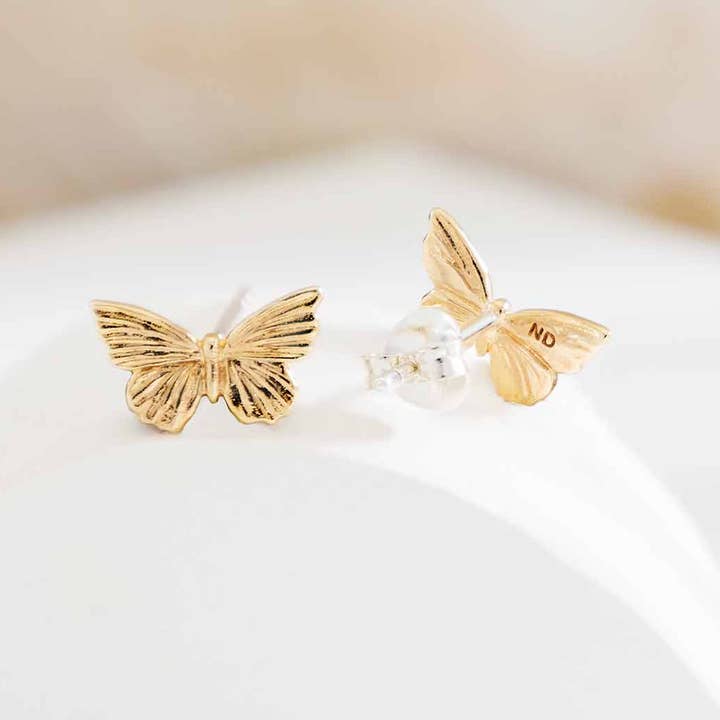 Nina Designs - Wholesale Stud/Post Earrings - Silver or Bronze Textured Butterfly Post Earrings 7x11mm