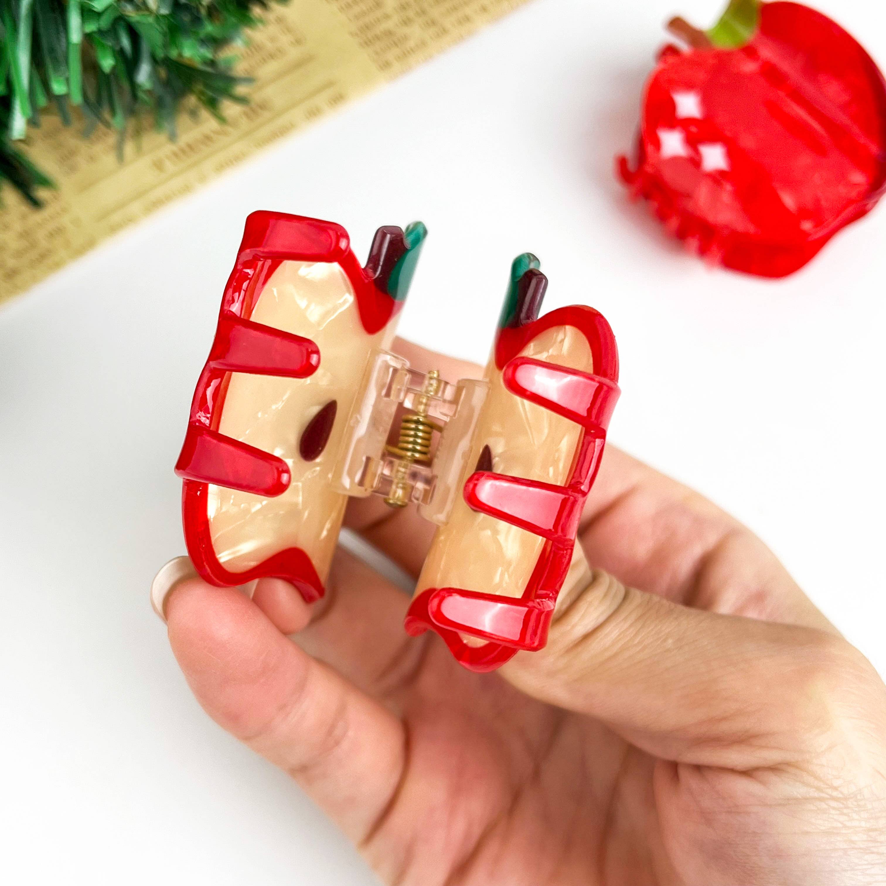 TheDivaSoap - Wholesale Hair Clip - Women's - 1.97'' Red Apple Hair Claw Clip, Christmas Holiday Hair Clip4