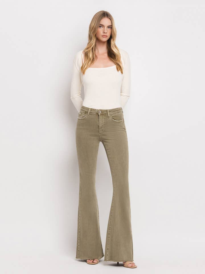 HIGH RISE RAW HEM SUPER FLARE JEANS V3084CG for wholesale by VERVET by FLYING MONKEY