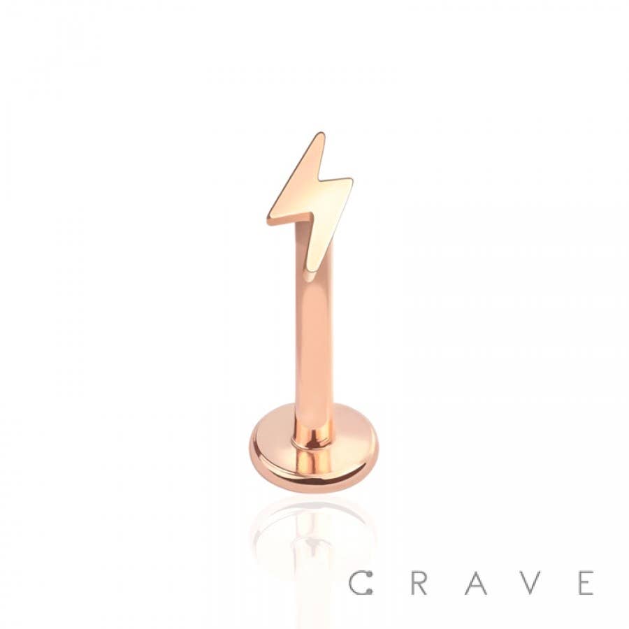 CRAVE - Wholesale Stud/Post Earrings - INTERNALLY THREADED LIGHTENING BOLT TOP 316L SS LABRET1