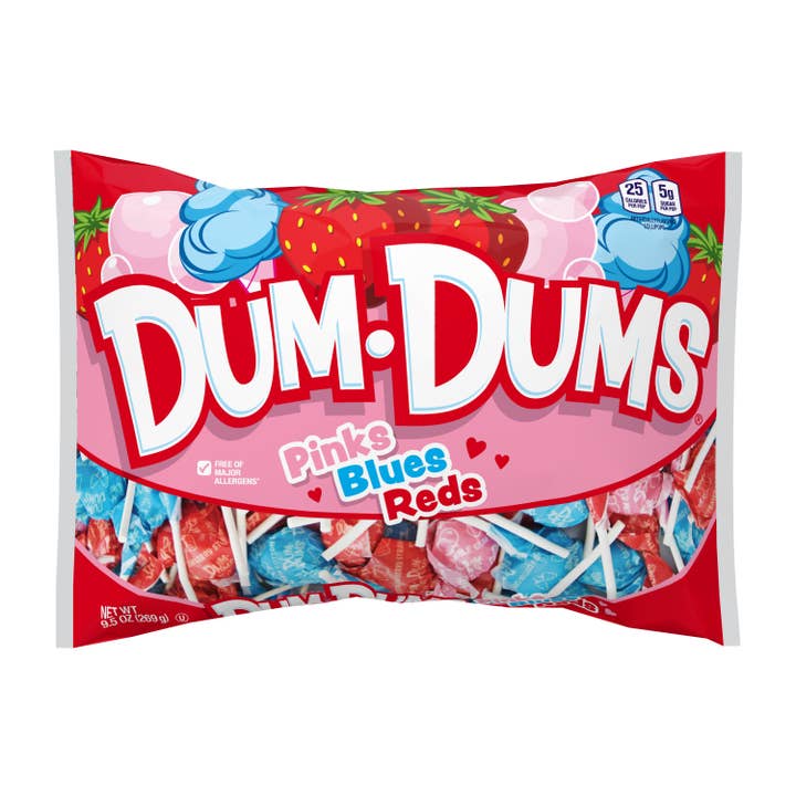 Dum-Dums Saint-Valentin Roses, Bleus, Rouges, Sac de 269g, 12 unités pour la vente par Grandpa Joe's Candy Shop