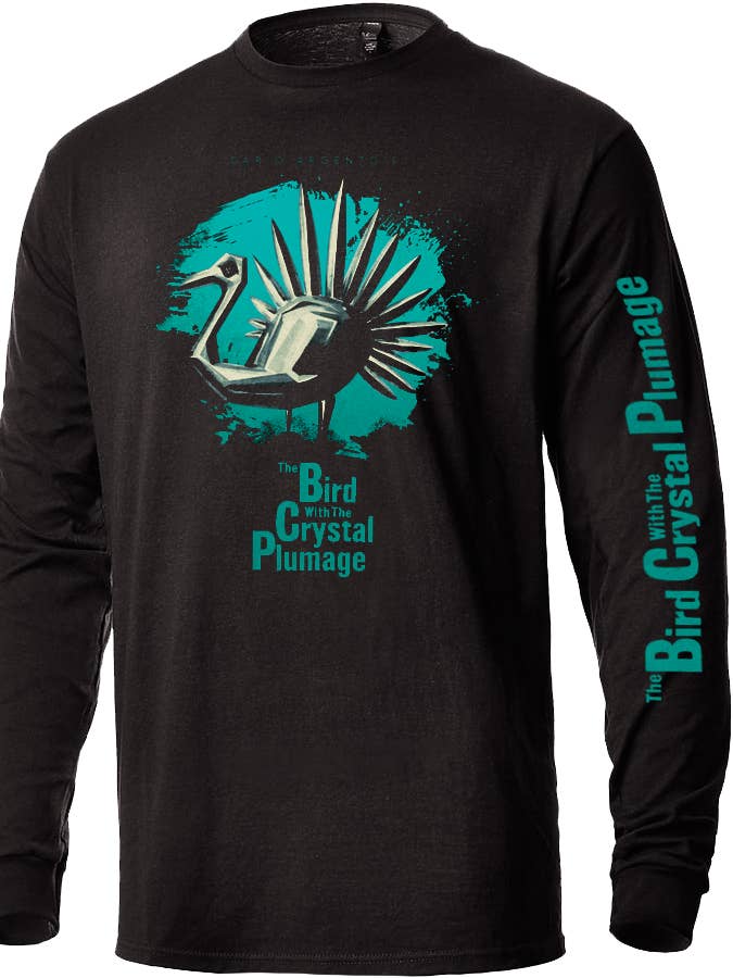 DARIO ARGENTO “BIRD WITH THE CRYSTAL PLUMAGE” LIMITED EDITION ARROW VIDEO 4K COVER LONGSLEEVE T-SHIRT for wholesale by Atom Age Industries