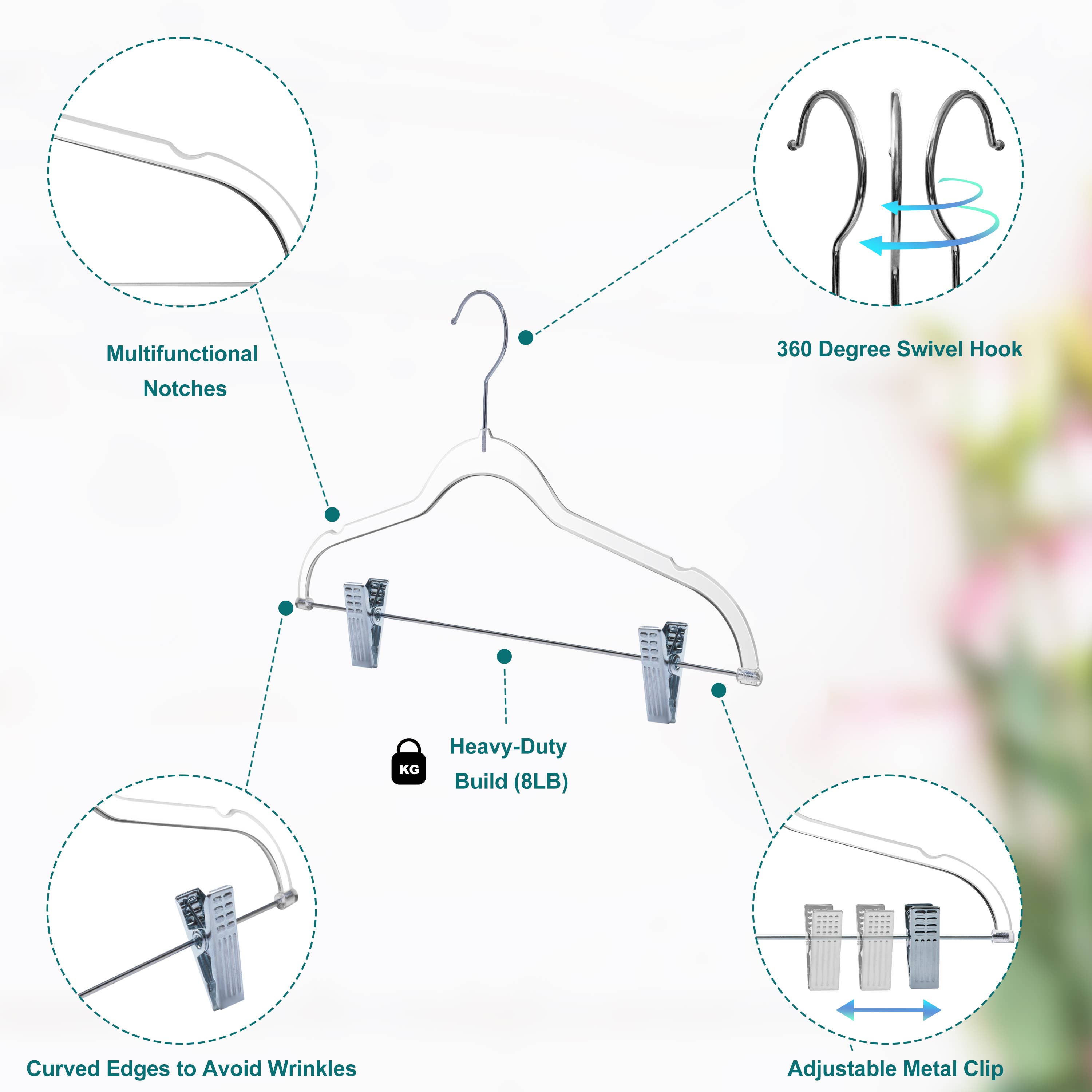 Quality Hangers - Wholesale Clothes Hangers - P355 - 13.5" Kids Clear Plastic Skirt Hangers W Clips 5 Pack5