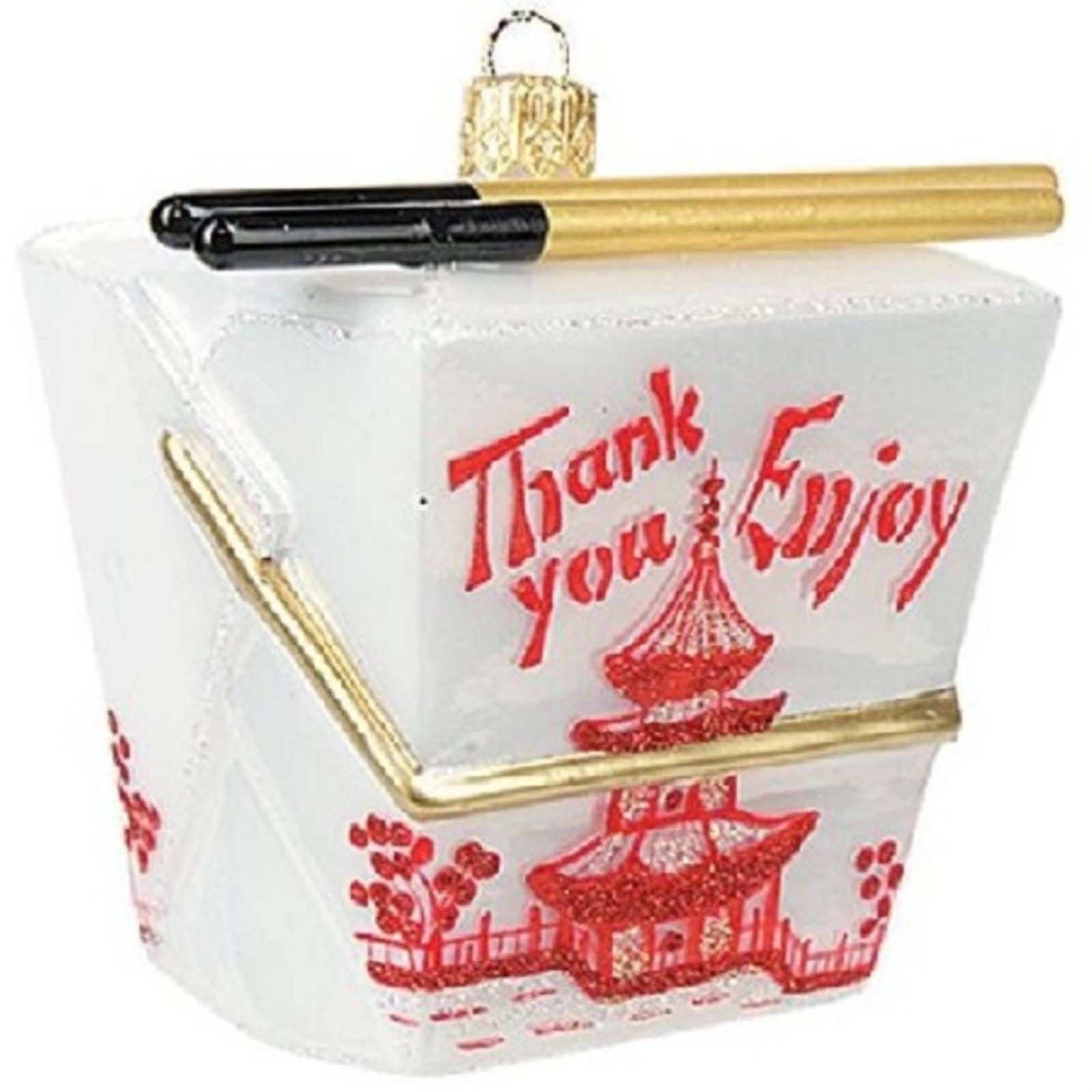 Pinnacle Peak Trading - Wholesale Ornament - Chinese Take Out Box Polish Glass Christmas Ornament0