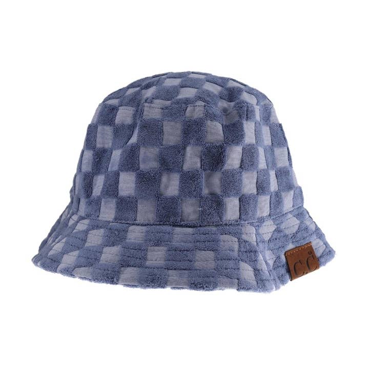 C.C Beanie - Wholesale Bucket Hat - Women's - Checkered Pattern Terry Cloth C.C Bucket Hat KB004