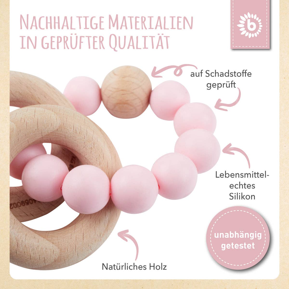 Bieco Spielwaren – wholesale Bitring - Baby – Bitleksak med silikonkedja i rosa5