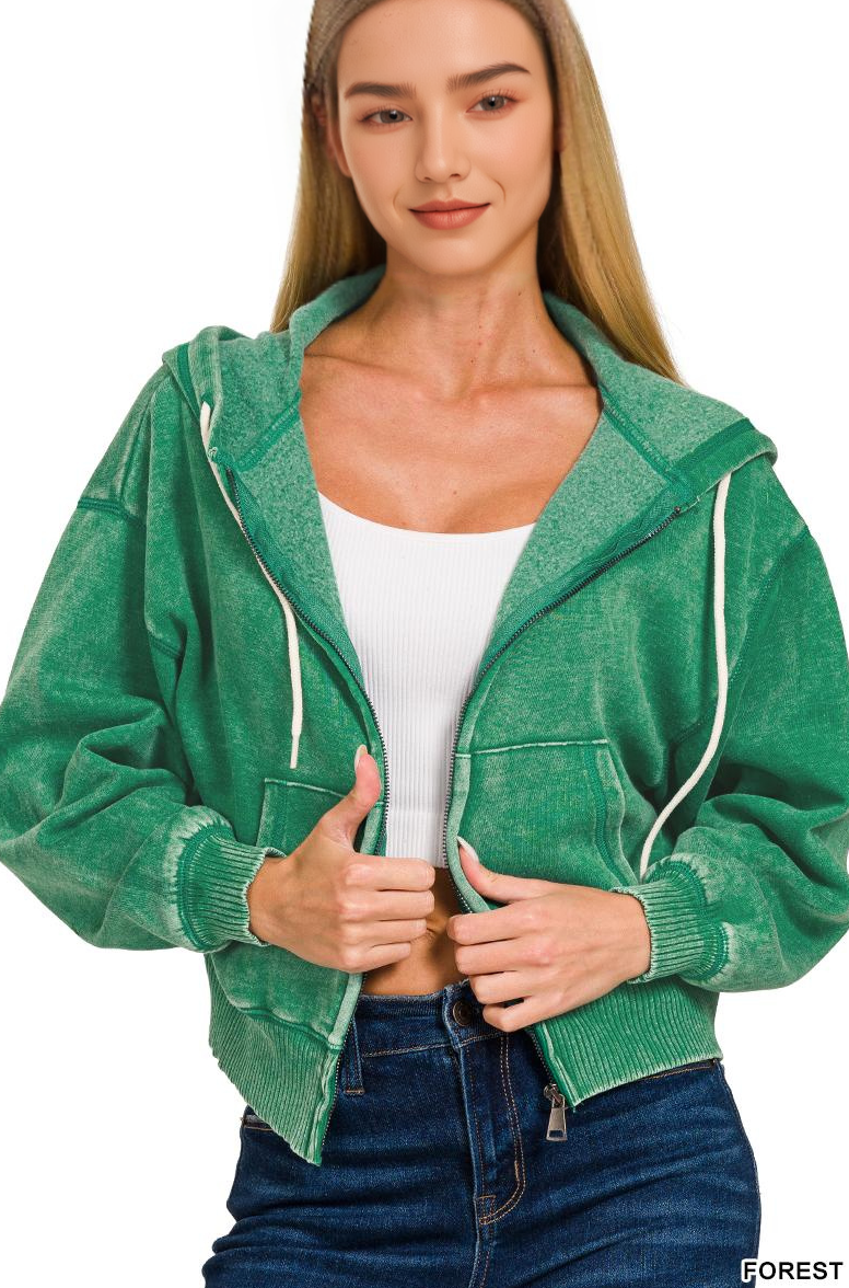 42POPS - Wholesale Hoodie - Women's - .._ SI-25313 Acid Wash Fleece Cropped Zip Up Hoodie21