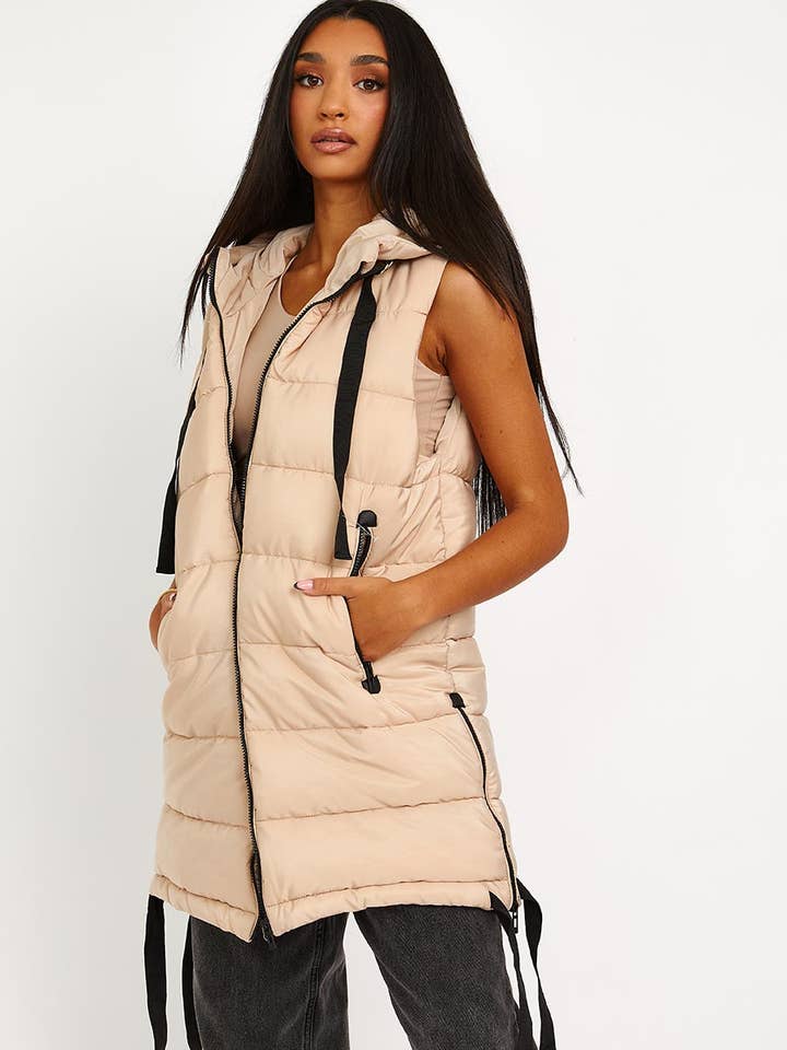 Stylewise Direct - Wholesale Outerwear Vest - Women’s - D-Ring Tape Padded Hooded Gilet1