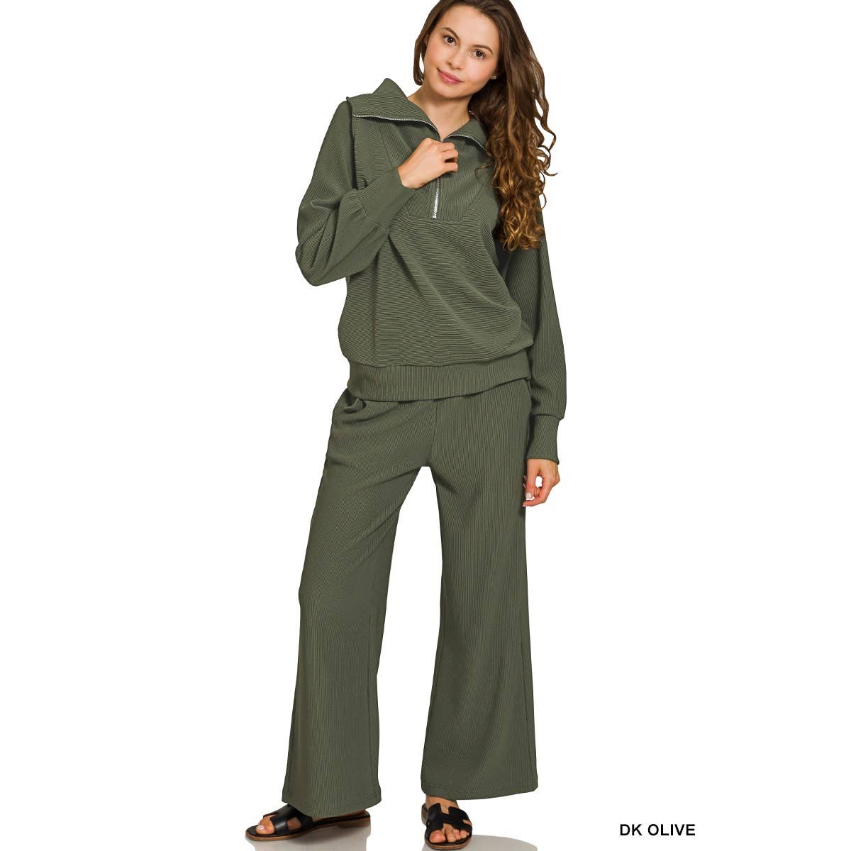 HiteJeans - Wholesale Lounge Set - Women's - Ribbed high neck half zip pullover pants set13