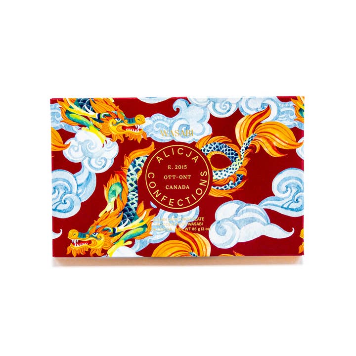 Wasabi Vegan Dark Postcard Chocolate Bar for wholesale by Alicja Confections