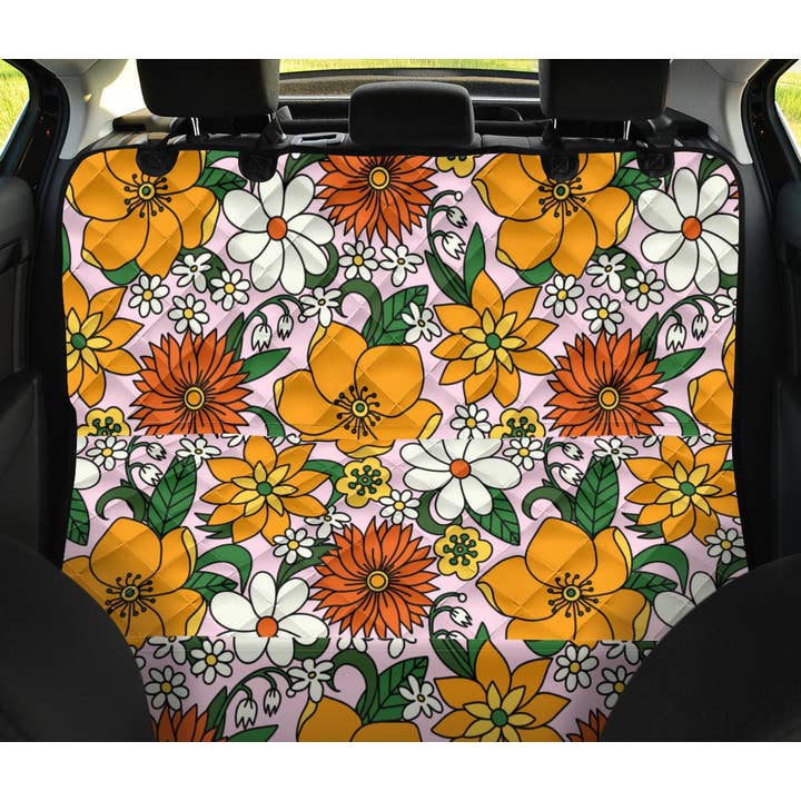Raiana's Vibes - Wholesale Pet seat belt – Dog - Retro Flowers Back Seat Cover For Dogs, Dog Car Seat Cover3
