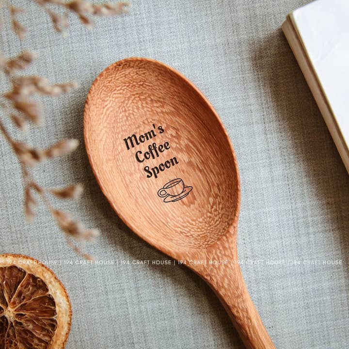 194 Craft House - Wholesale Kitchen Spoon - Mom Coffee Spoon Engraved Wooden Spoon - Chrismas Gifts