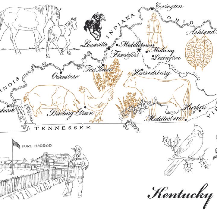Almohada de lino Maps/ Kentucky, c. 1950 para venta al por mayor de Ox Bow Decor