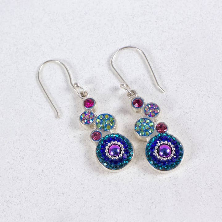 PE-8358 / CRYSTAL & SILVER BOLD GEOMETRIC ROUND EARRINGS for wholesale by Mosaico Jewels