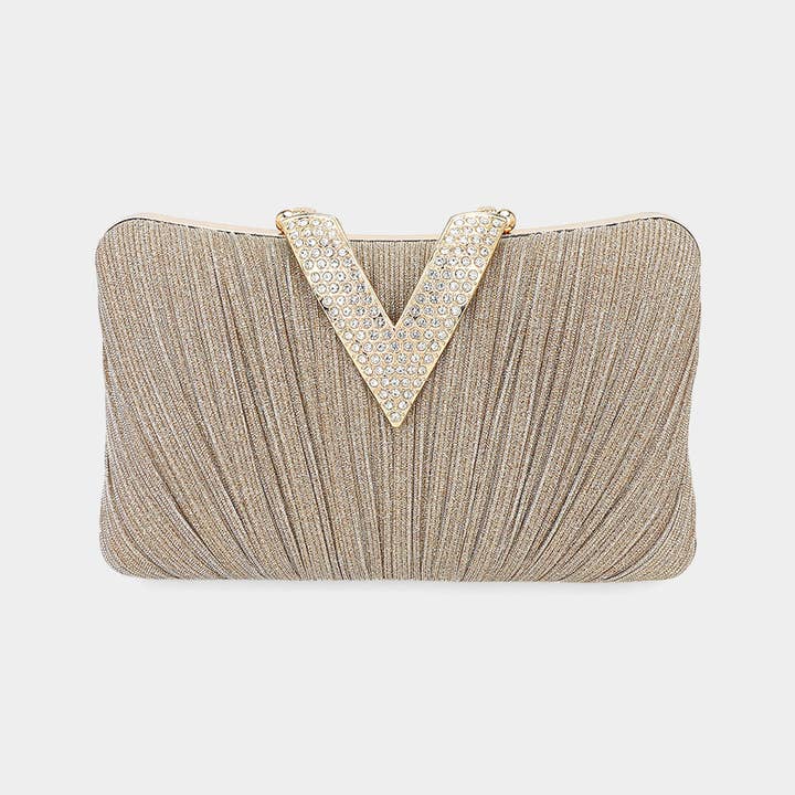 Wona Trading, Inc. - Wholesale Clutch Bag - Women's - Sparkle Fabric Stone V Fold Clutch Evening Bag Crossbody Bag