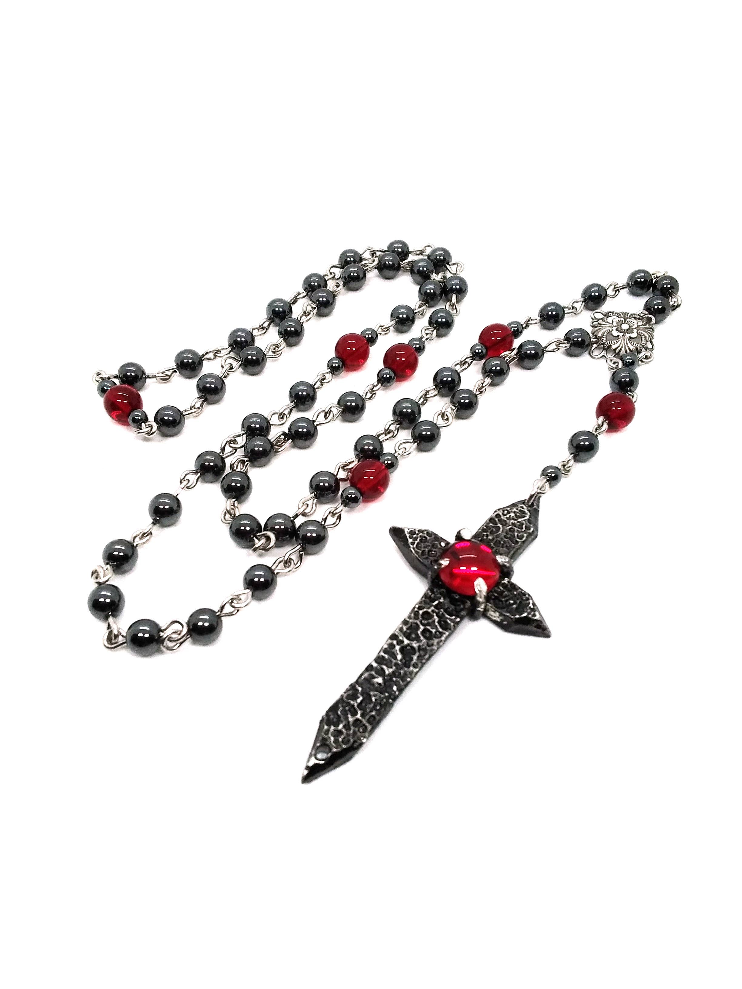 JunkyardBat - Wholesale Prayer Beads Necklace - Spiked Cross Rosary2
