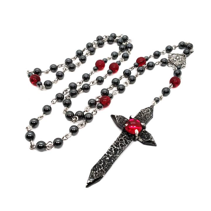 JunkyardBat - Wholesale Prayer beads necklace - Spiked Cross Rosary2