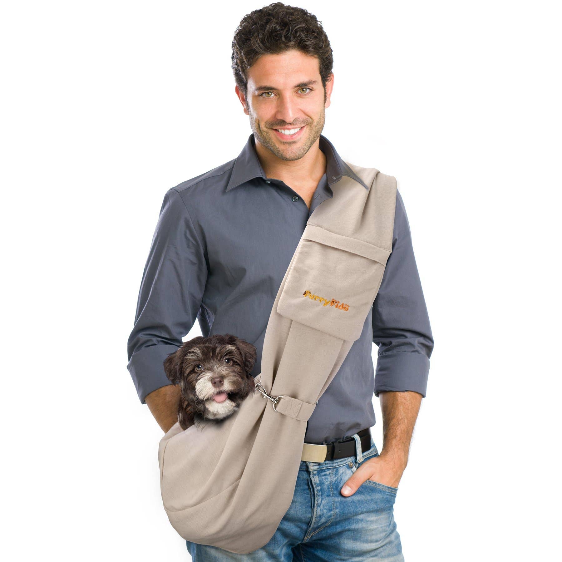 Furry Fido Pet Supplies – Engroshandel Kæledyrstransporttaske – Kat/hund – Furry Fido Khaki Justerbar Pocket Pet Slynge1