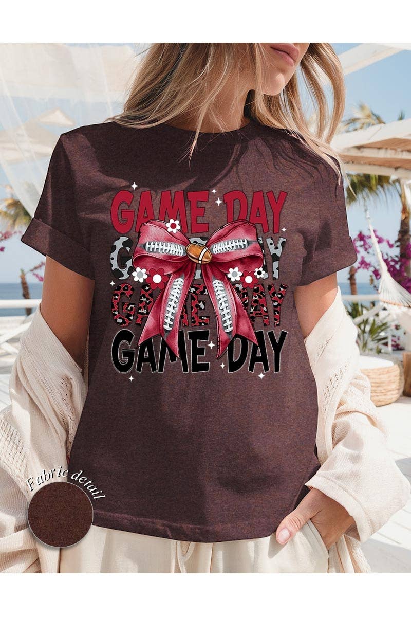 COLORBEAR - Wholesale T-Shirt (Graphic) - Women's - Red Silver Football Game Day Bow Heavy Cotton Tee6