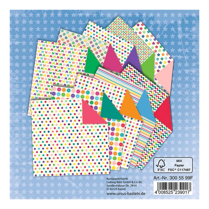 URSUS® / Buntpapierfabrik Ludwig Bähr GmbH & Co. KG – Großhandel Geschenkpapier in Bögen – Faltblätter "Mini Mix", 15 X 15 cm, Sortiert