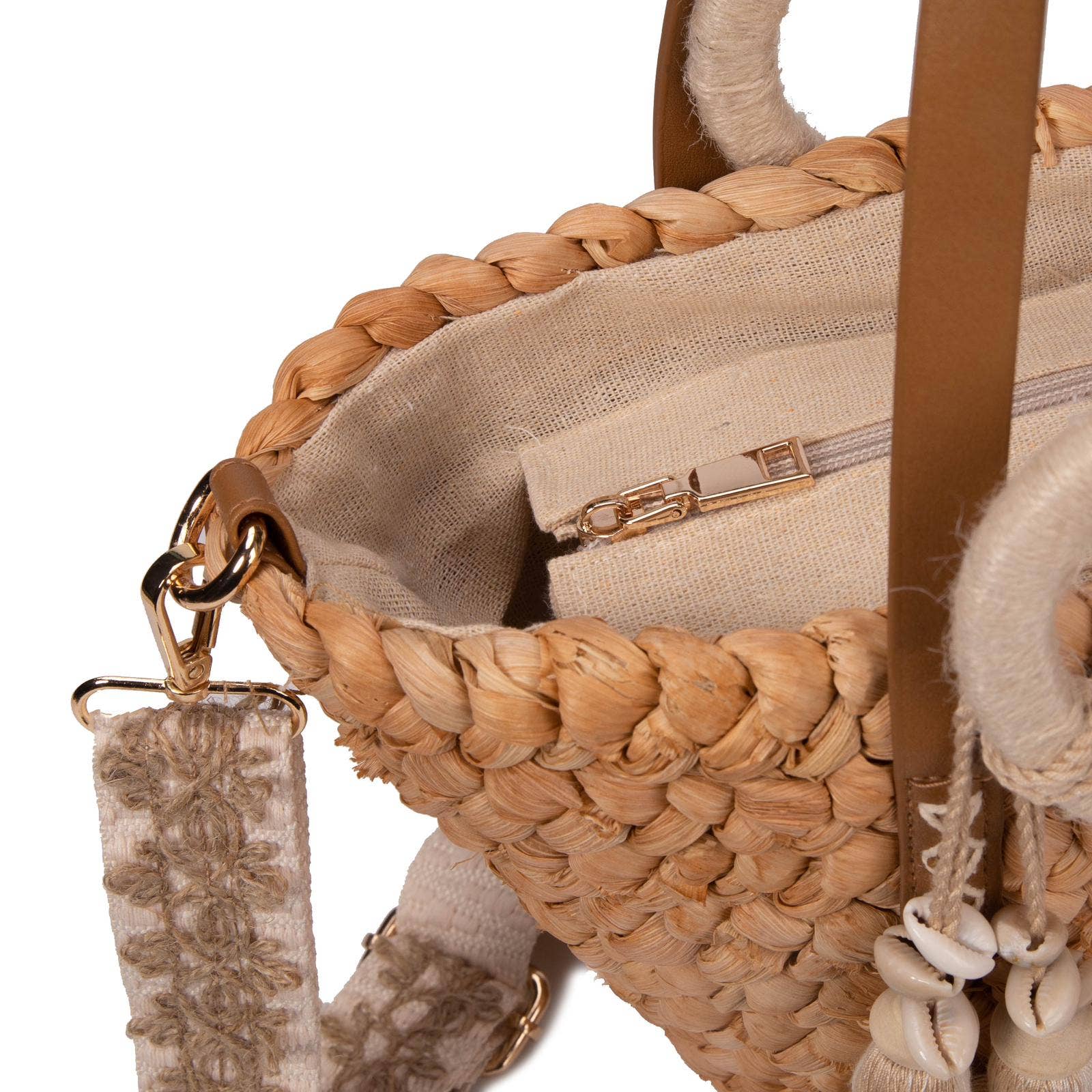 BOLSO BANDOLERA DE RAFIA CON DETALLES Y FORRO INTERIOR al por