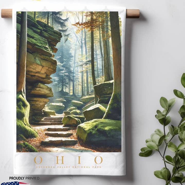 Asciugamano da cucina Ohio Landmark & Landscape Watercolor per la vendita all'ingrosso da parte di ADDLE iNK