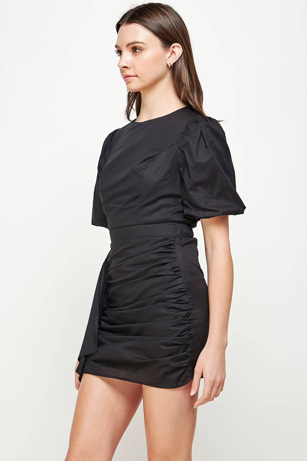 Strut & Bolt - Wholesale Dress - Women's - Ruched Short Puff Sleeve Voile Mini Dress60