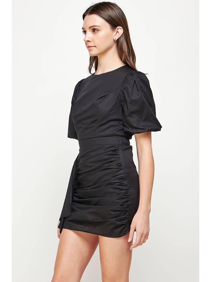 Strut & Bolt - Wholesale Dress - Women's - Ruched Short Puff Sleeve Voile Mini Dress60