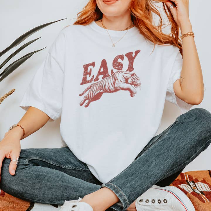 Easy Tiger T-Shirt — Vintage Leaping Tiger Graphic Tee for wholesale by Clare Laughlin Designs