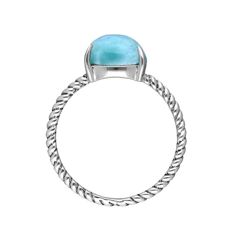 Tiramisu – Großhandel Band/Stapelring – 925er Sterlingsilber Ring mit Larimar-Solitär und gedrehtem Band3