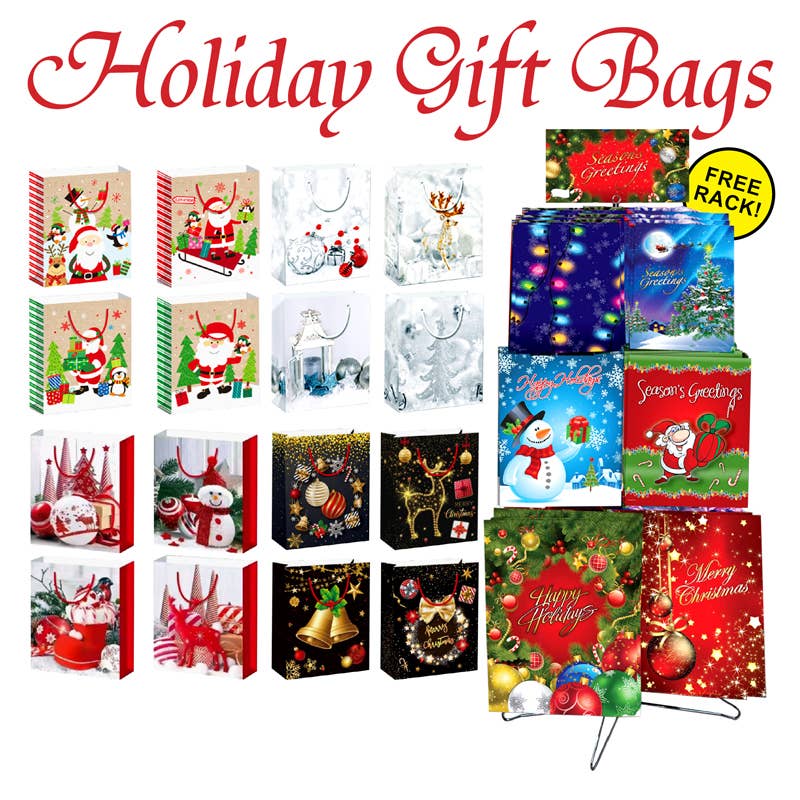 Deluxe Import Trading - Wholesale Gift Bag - 144pc Holiday Xmas Gift Bag Display0
