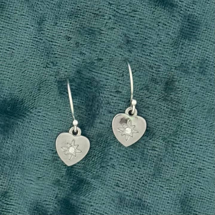 shiny silver heart with CZ earrings for wholesale by Elizabeth Jewelry